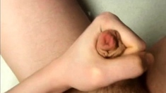 lad playing with his uncut cock - nice long foreskin!