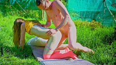 Teen getting doggystyled outdoor