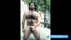 Hairy Man Masturbating Outdoors by the Road