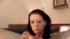 Small tit brunette amateur tugs on a big willie