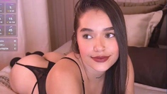 Sexy Brunette Babe Spreads Legs And Masturbates Shaven Twat