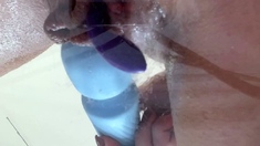Girls Out West Amateur double toy masturbation