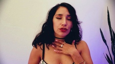 Amateur busty brunette masturbates and does hand job