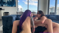 Two hot busty babes hardcore anal threesome