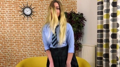 Blonde Babe Denise K In Yellow Panties Jerks Cunt