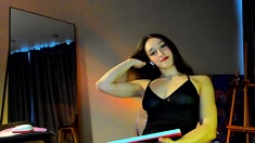 Sexy brunette wearing stockings masturbates webcam