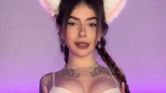 The long-haired lady in a cat costume provides a