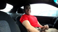 Hairy Latino bud jacks off in his car