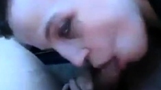 Blonde girl sucks cock in the car but doesnt like the taste