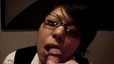 Japanese glasses girl blowjob and fuck